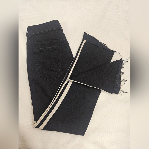 Mother Insider Striped Crop Step-Hem Fray Jeans In Guilty Racer Size 28 - Picture 9 of 16
